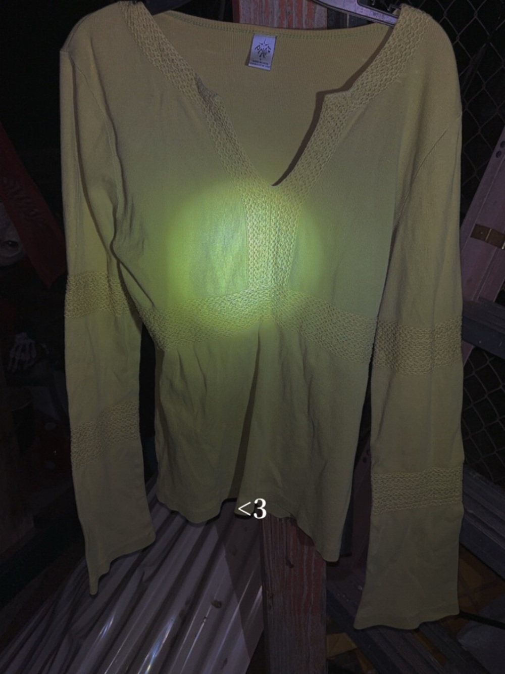 Famous Stars & Straps Olive Green Long Sleeve V-Neck Knit Top